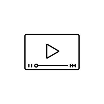 A sleek and minimalist line icon of a player, featuring a central play button and a simple timeline, perfect for web interfaces, streaming apps, and multimedia content vector