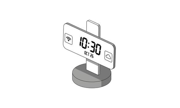 Isometric Illustration of a Modern Digital Alarm Clock Displaying Time. vector
