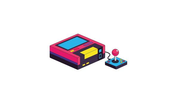 Isometric Illustration of a Retro Gaming Console and Joystick Controller. vector