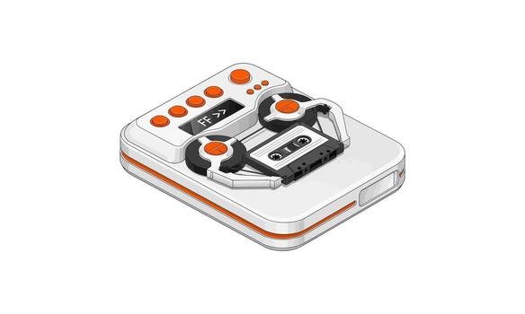 Retro Portable Cassette Player with Integrated Controls. vector