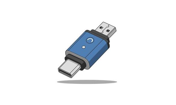 Blue USB-C Adapter with USB-A Connector and Indicator Light. vector