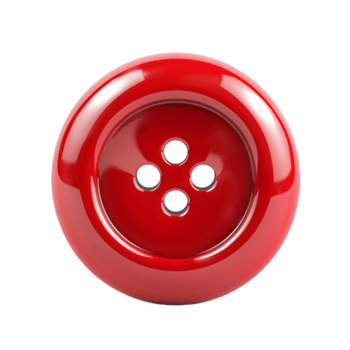 Red round button with four holes closeup front view isolated on transparent background png