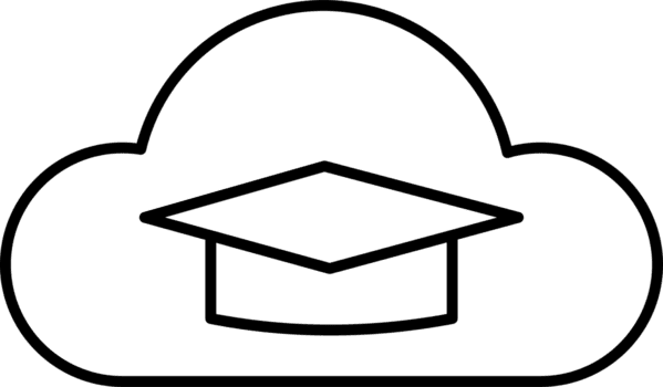 Cloud Learning Icon with Graduation Cap for Digital Education. Line art cloud learning icon with graduation cap for digital education online learning e learning app ui web design. png