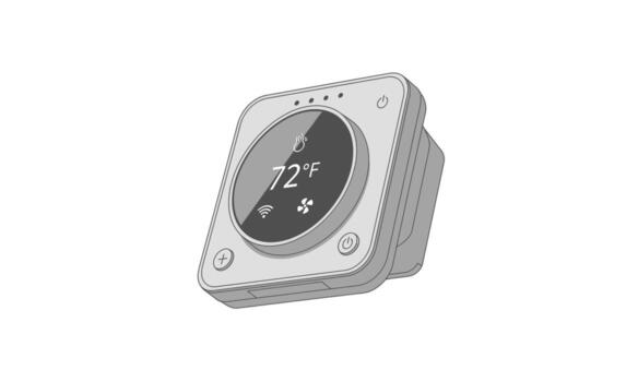 Modern Digital Smart Home Thermostat with Circular Display. vector