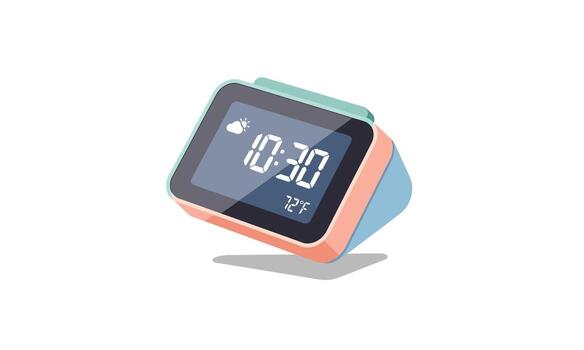 Digital Alarm Clock Displaying 10 -30 with Weather Icon and Temperature. vector