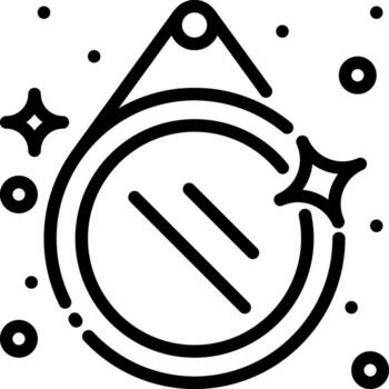 espejo icono un reflexivo espejo cuelga en medio de brillante estrellas y circular formas representando iconos vector