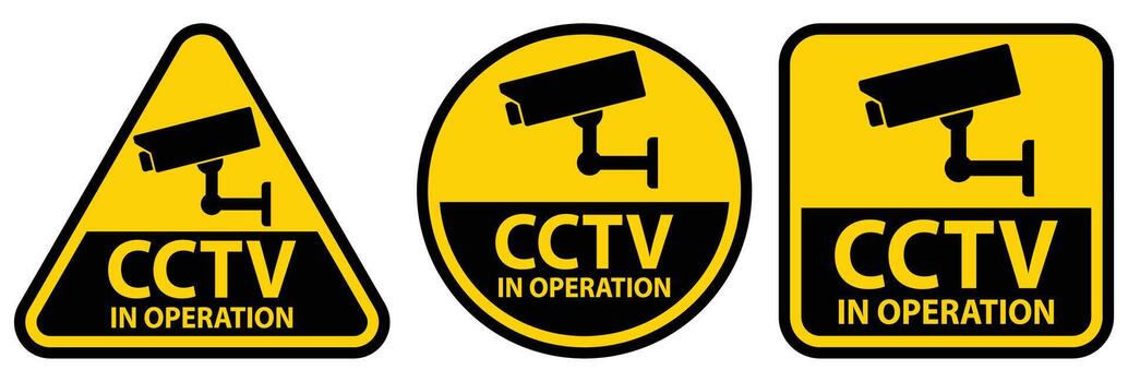 CCTV Surveillance Signs in Various Shapes for Security Monitoring Systems vector