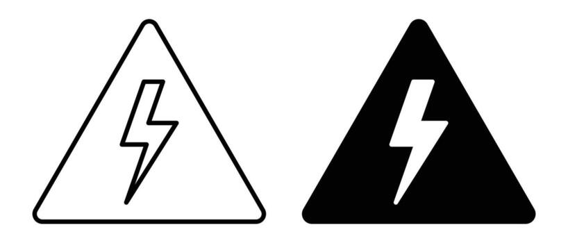 Black and White Warning Sign with Lightning Bolt Icon and Triangle Shape vector