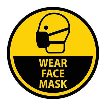 Yellow Circular Sign with Mask Icon and Message to Wear Face Mask vector