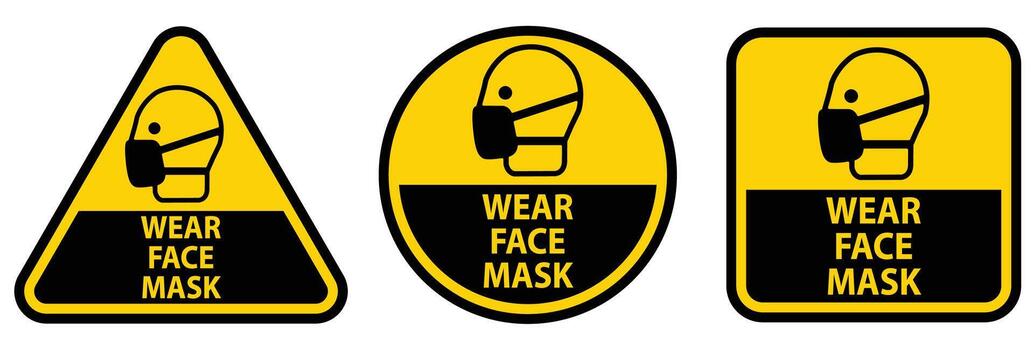 vestir cara máscara la seguridad señales en triángulo, círculo, y cuadrado formas vector