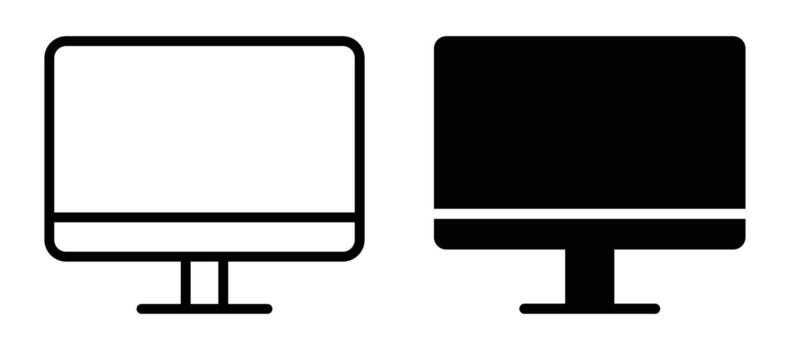 Minimalist Monochrome Computer Screen Outline and Solid Icon Design vector