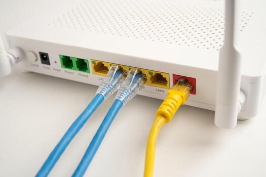 Ethernet with wireless router connect to internet service provider network. photo