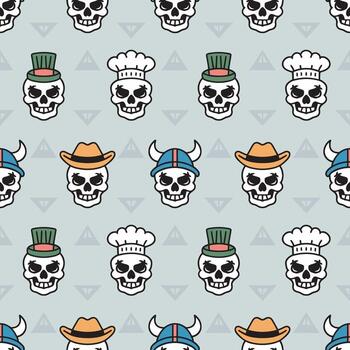 sin costura modelo de calaveras vistiendo varios sombreros para único diseños y creativo proyectos vector