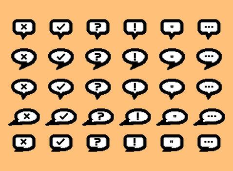 set of bubble banner chat with question, check, cross mark icon. modern retro trendy pixel art decoration elements illustration for game or any template vector