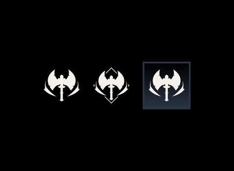 rpg juego Insignia icono conjunto con moderno mano dibujado fantasía estilo de hacha guerrero emblema botón vector