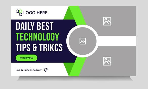 Customizable daily technology tips and tricks thumbnail banner design, daily photography learning tips and techniques cover banner design, editable eps 10 file format vector