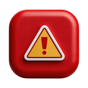 Red alert button with yellow warning triangle and exclamation mark symbol, representing system alert or caution message on transparency background png