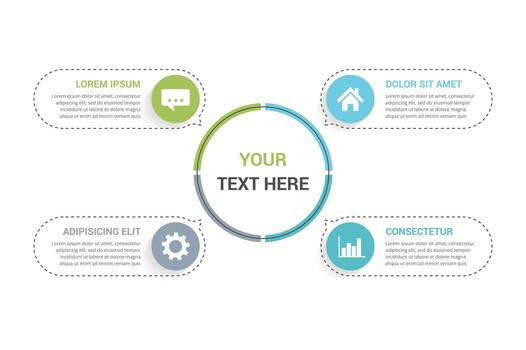 Infographic template with 4 elements, steps or options, process chart, circle diagram vector