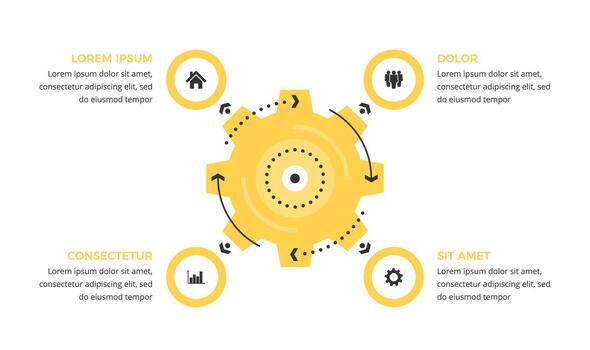 Infographic template with gear with four elements for icons and text vector