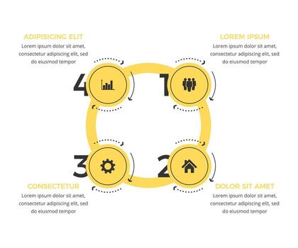 Yellow circle diagram template with four elements, infographic template vector