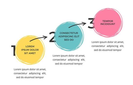 Minimal infographic template with three hand drawn circles and arrows vector