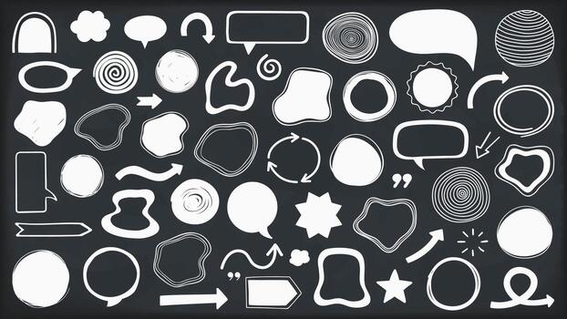 Abstract hand drawn shapes, arrows, speech bubbles, circles and other graphic design elements vector