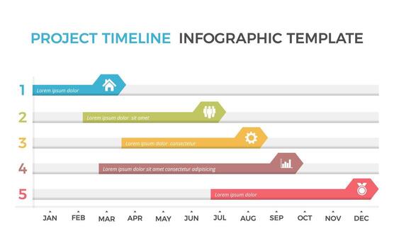 Gantt cuadro, proyecto cronograma con cinco etapas vector
