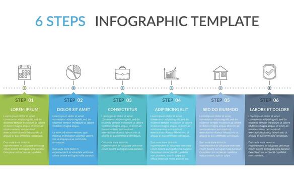 Six steps infographic template with vertical text areas, workflow, process chart vector