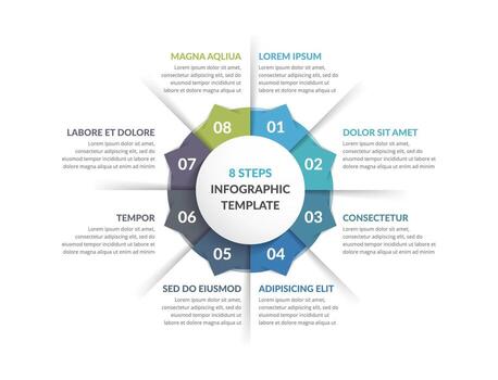 Circle infographic template with 8 steps or options, process chart vector