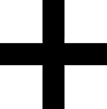A simple, graphic representation of a black cross centered on a clean white background, emphasizing geometric form and contrast. vector