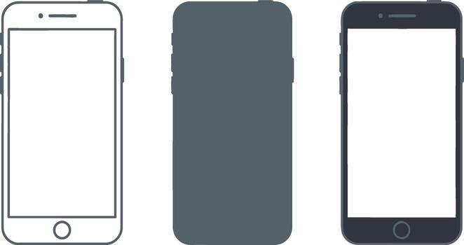Three smartphone illustrations showing front and back views vector