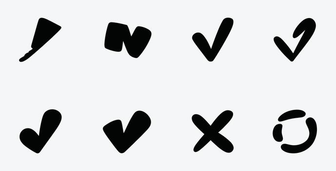 Hand drawn check marks and cross icons for validation purposes vector