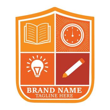 Educational Emblem Featuring Book Clock Lightbulb and Pencil for Learning and Knowledge vector