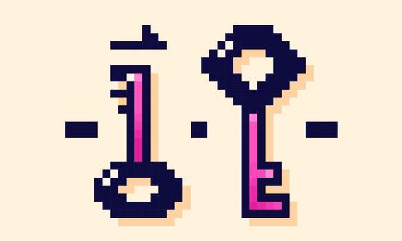 Pixel art color Y2K game two keys. vector