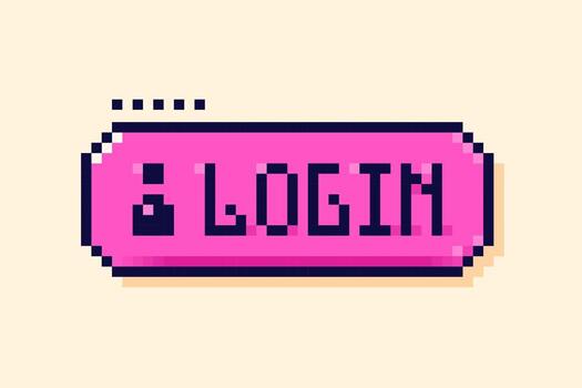 Pixel Y2K user interface bubble. Magenta button with word Login. vector