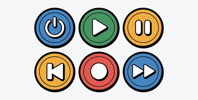 Media player control buttons play pause stop rewind fast forward power vector