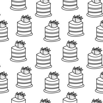 Seamless bakery pattern with layered cakes and strawberries vector