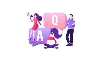 preguntas y respuestas con megáfono y ordenador portátil en blanco y verde antecedentes video