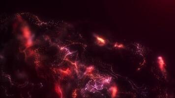 intenso rosso particelle erupt con velocità e fusione in liscio surreale vortici, la creazione di un' vivido raggiante astratto sfondo animazione video