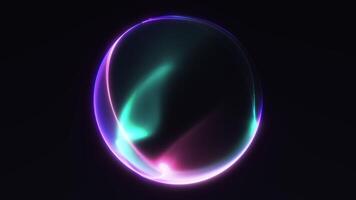 vibrerande lysande lila blå och grön lutning sfär med strömmande partikel energi rader. abstrakt trogen klot slinga animering i 4k. video