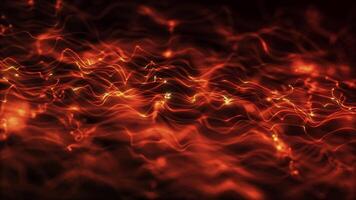 glühend abstrakt Feuer Fasern ziehen um dynamisch mit fließend Orange Licht Wellen auf ein dunkel Hintergrund. nahtlos Schleife Animation im 4k Auflösung. video