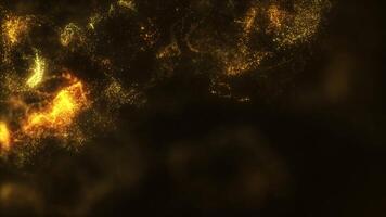 gyllene lysande partiklar explodera i en brista och upplösa in i skimrande långsam virvlar, formning ett elegant strålnings abstrakt animering video