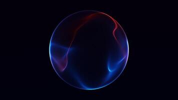 Futuristic abstract red and blue liquid sphere with glowing waves and smooth particle motion on dark background. Seamless 4K loop. video