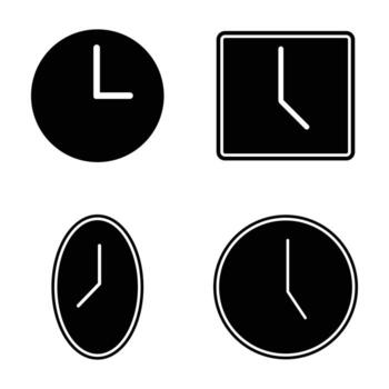 Clock icons. Silhouette of clock icon set in trendy flat style isolated on white background. Circle, square timer icon set isolated on white. Simple illustration. EPS 10 vector