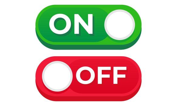 Green power on and red off circular buttons for UI controls vector