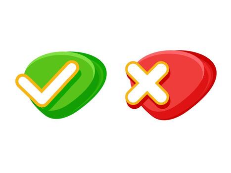 Two Bold 3D Icons, a Green Check Mark and a Red X Symbol, Representing Approval and Rejection vector