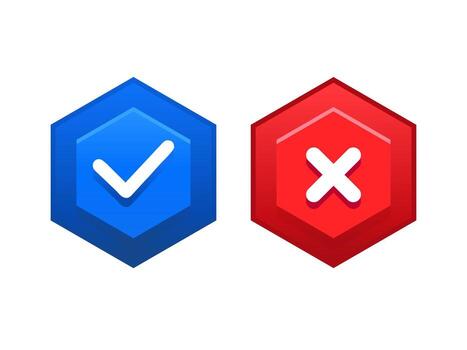 blue check and red cross icons vector