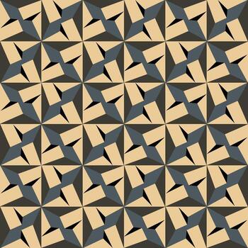 A geometric pattern of interlocking star shapes in beige and dark gray, creating a striking tiled design. vector