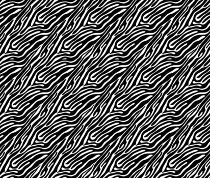 A diagonal black and white seamless abstract pattern featuring wavy lines and organic shapes, creating a fluid and dynamic design. vector