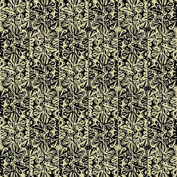 un repitiendo modelo de negro resumen floral formas en un ligero beige fondo, creando un vibrante, textura diseño. vector